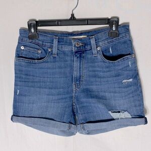 Levi’s Blue Mid Rise Mid Length Shorts Lightly Distressed Denim Jean Shorts 27